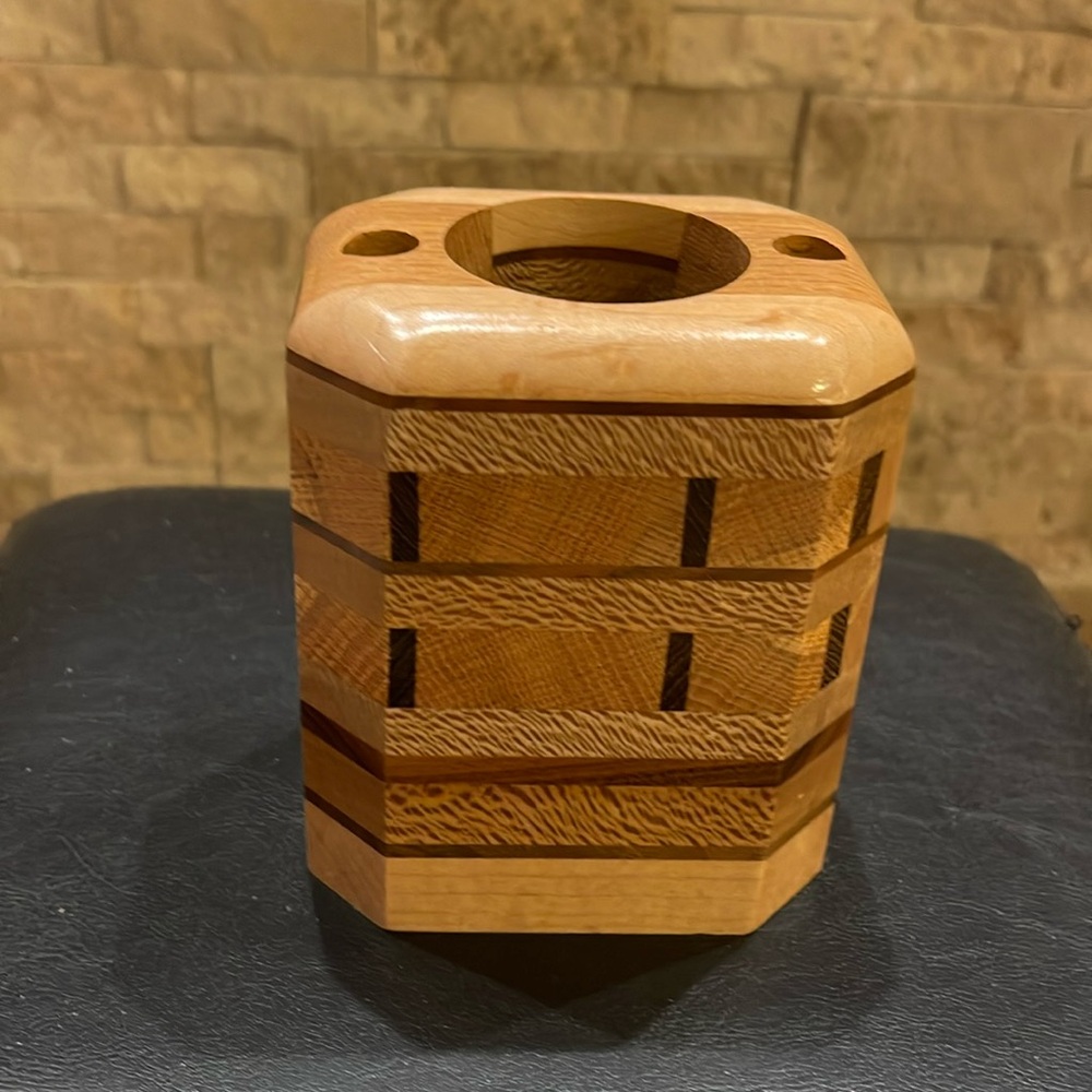 Hand carved wooden pencil holder